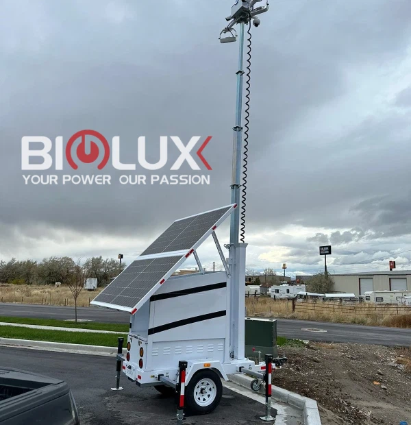2 Panel Mobile Solar Trailer Lighting Solutions For Construction Sites Parking Lots